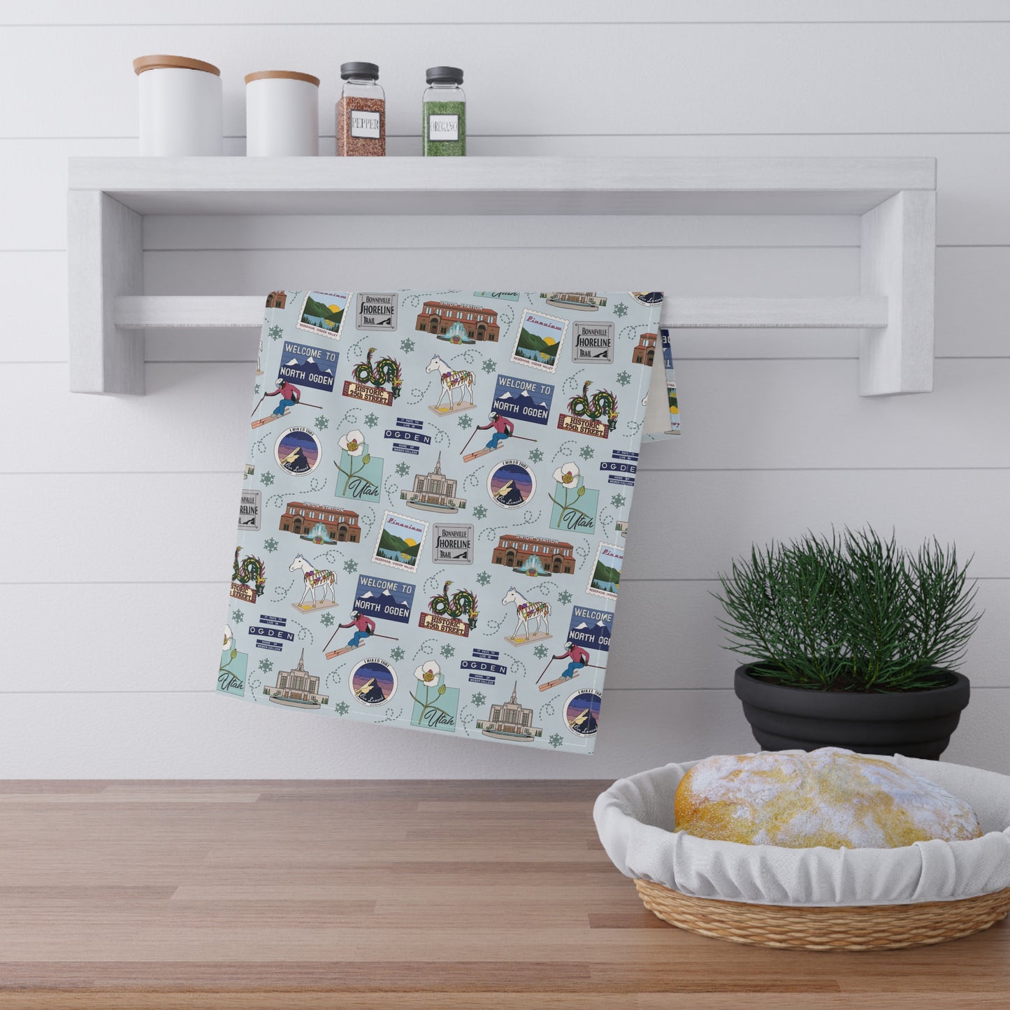 Kitchen Towel with Ogden, UT in silver