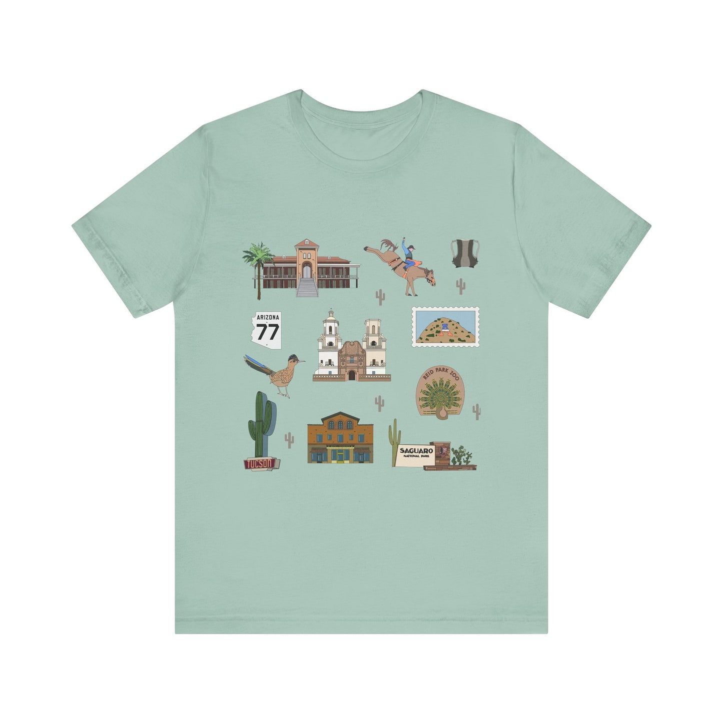 Unisex Jersey Short Sleeve Tee with Tucson, Arizona AZ landmarks print