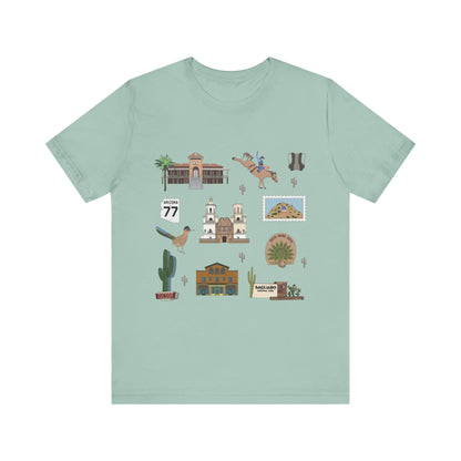 Unisex Jersey Short Sleeve Tee with Tucson, Arizona AZ landmarks print
