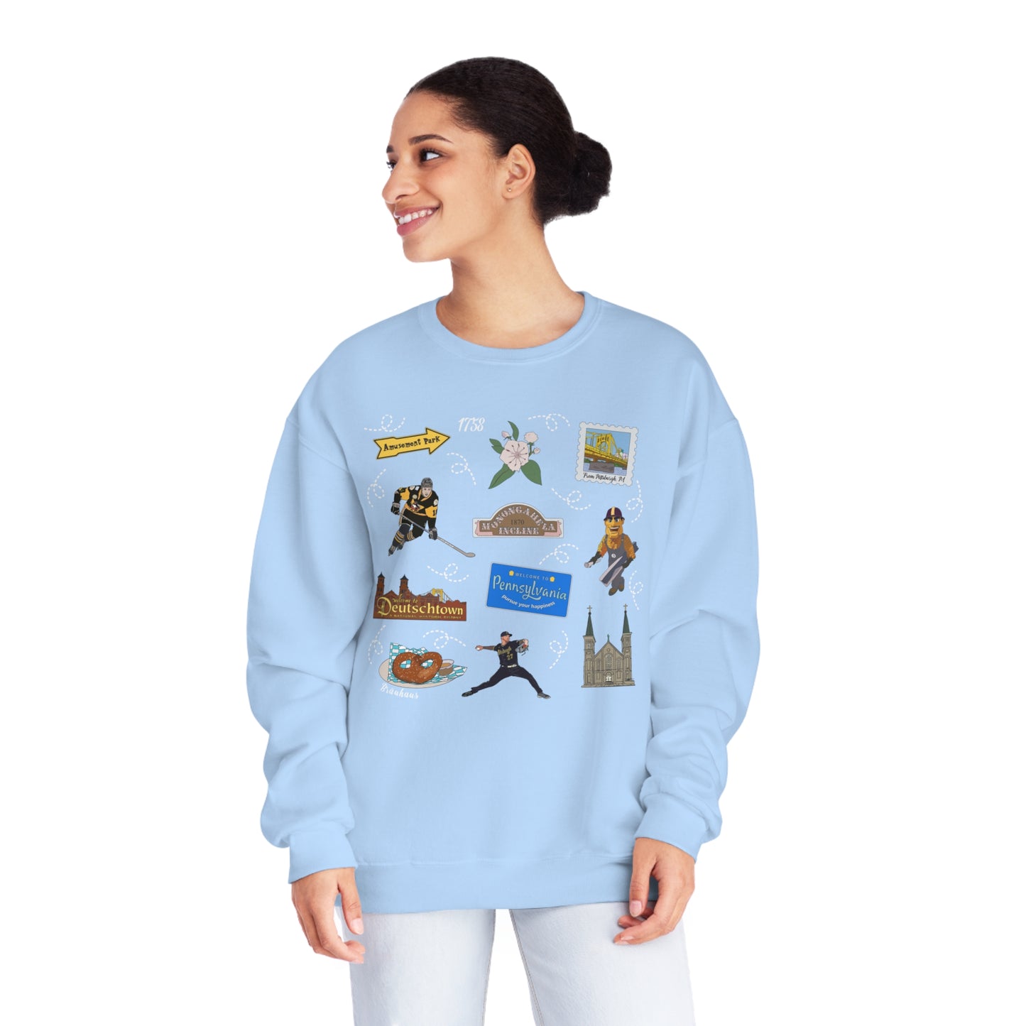 Unisex NuBlend® Crewneck Sweatshirt with Pittsburgh, PA in assorted colors