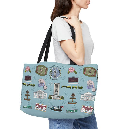 Unisex Tote Bag with Tallahassee Florida landmarks in blue