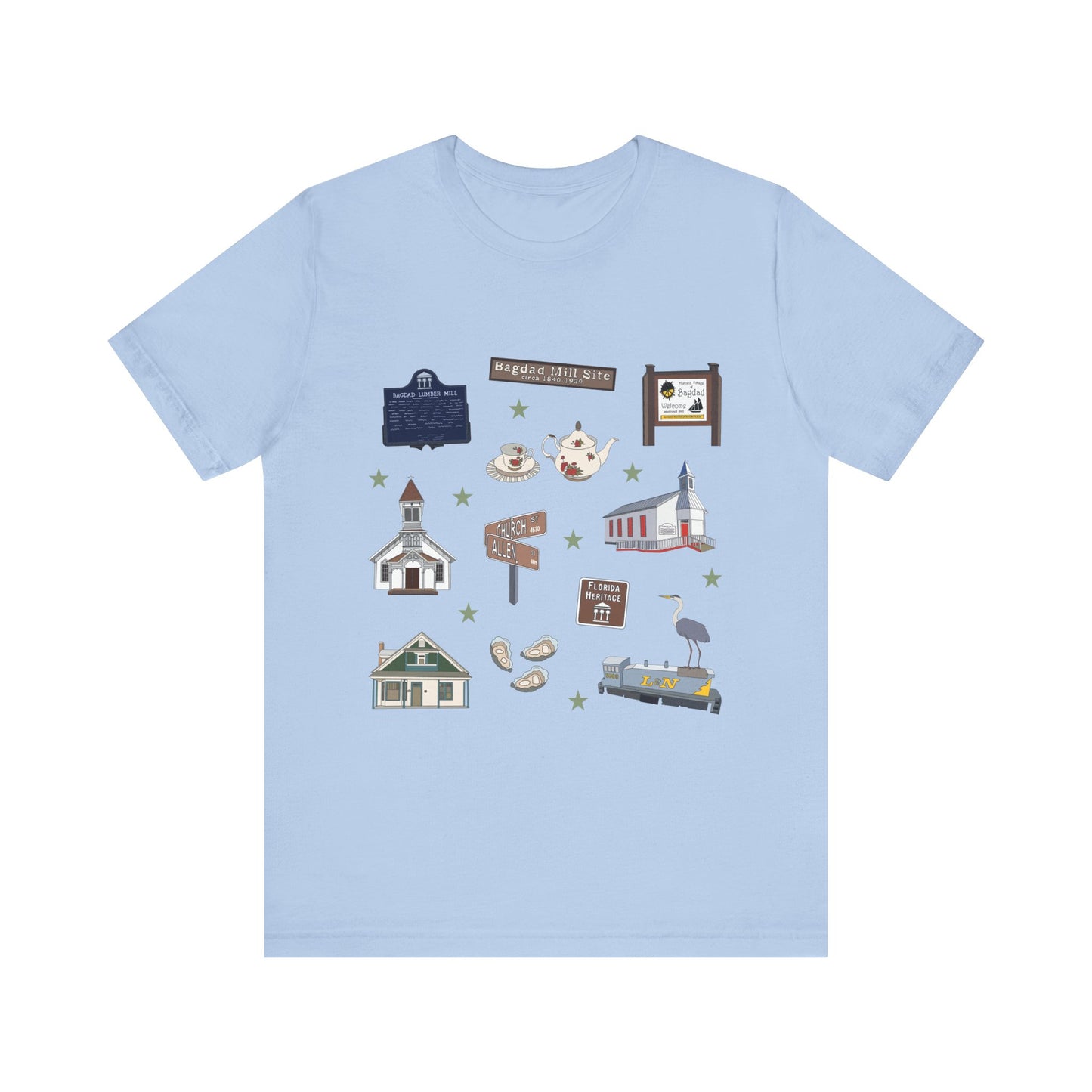 Unisex Jersey Short Sleeve Tee with Bagdad, Florida FL landmarks print