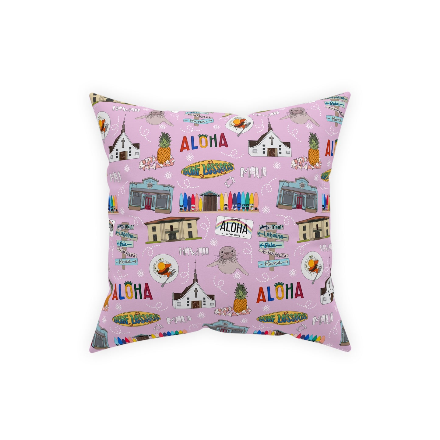 Broadcloth Pillow with Maui, HI in pink