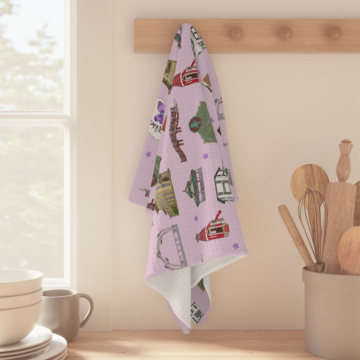 Kitchen Towel with Janesville, Wisconsin WI in lilac