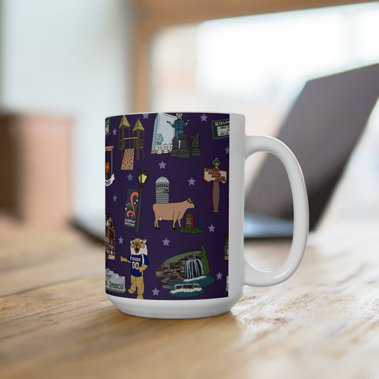 Ceramic Mug 15oz with Sulphur Springs, TX in dark purple