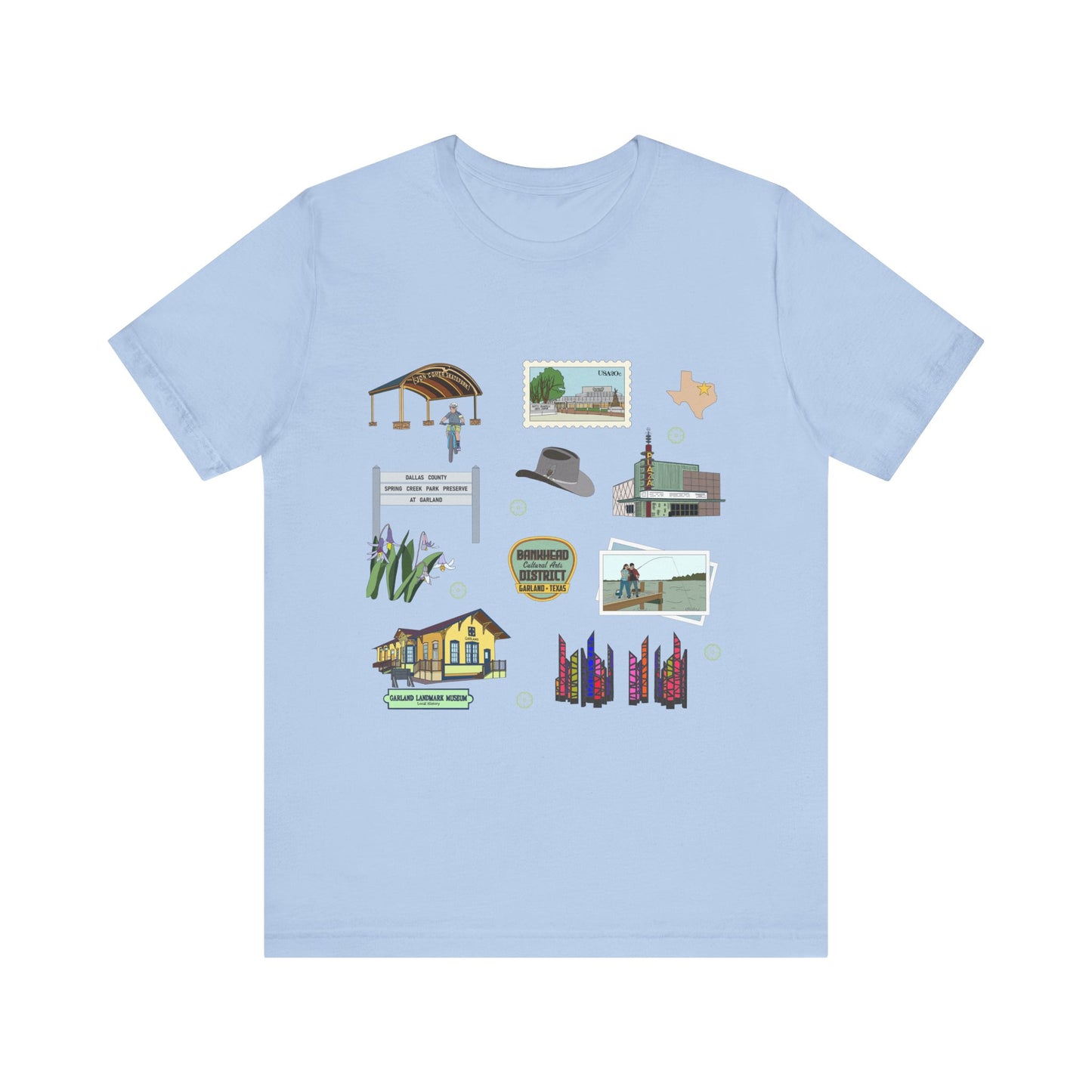 Unisex Jersey Short Sleeve Tee with Garland, Texas TX landmarks print