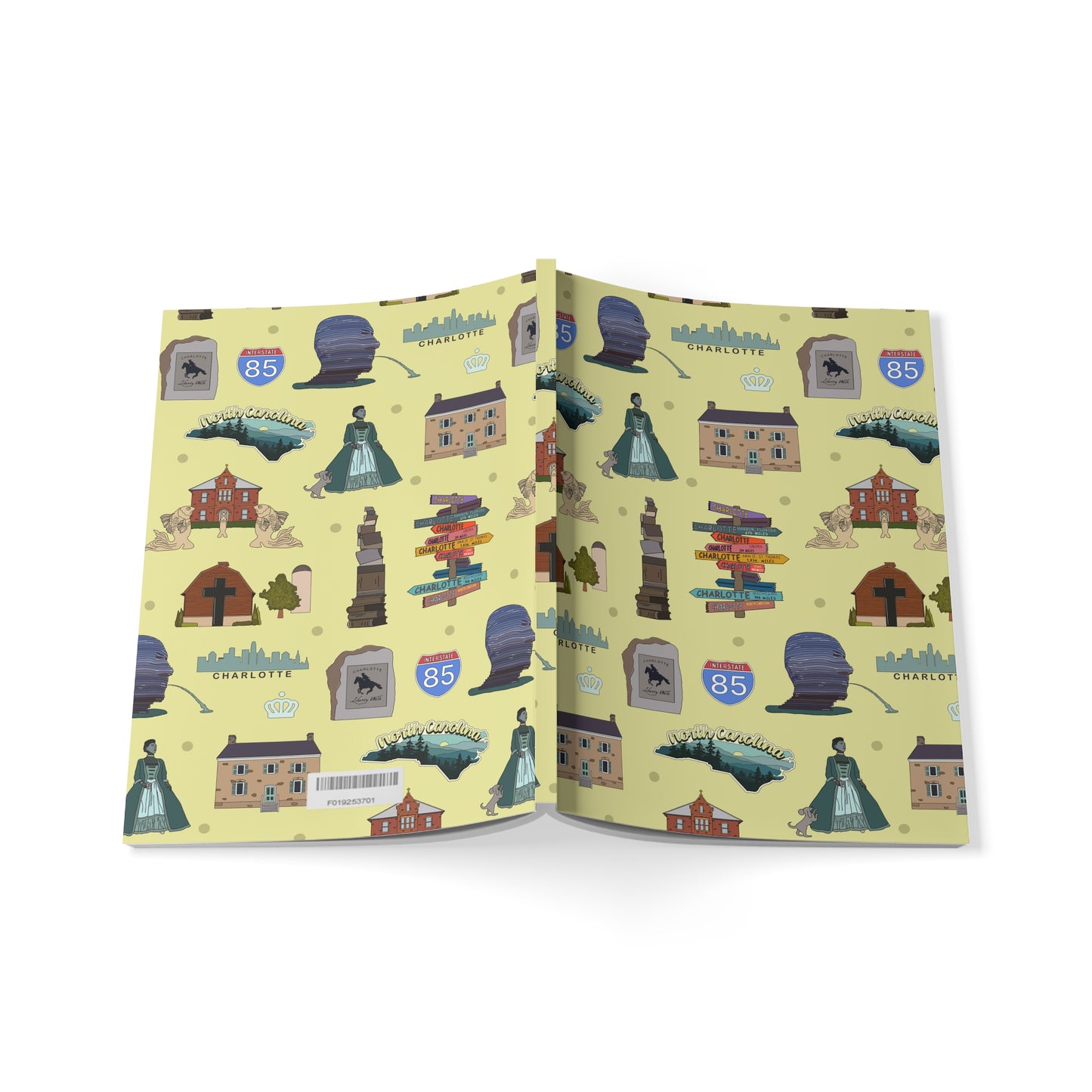 Paperback notebook with Charlotte, North Carolina NC landmarks in brass 150 lined pages