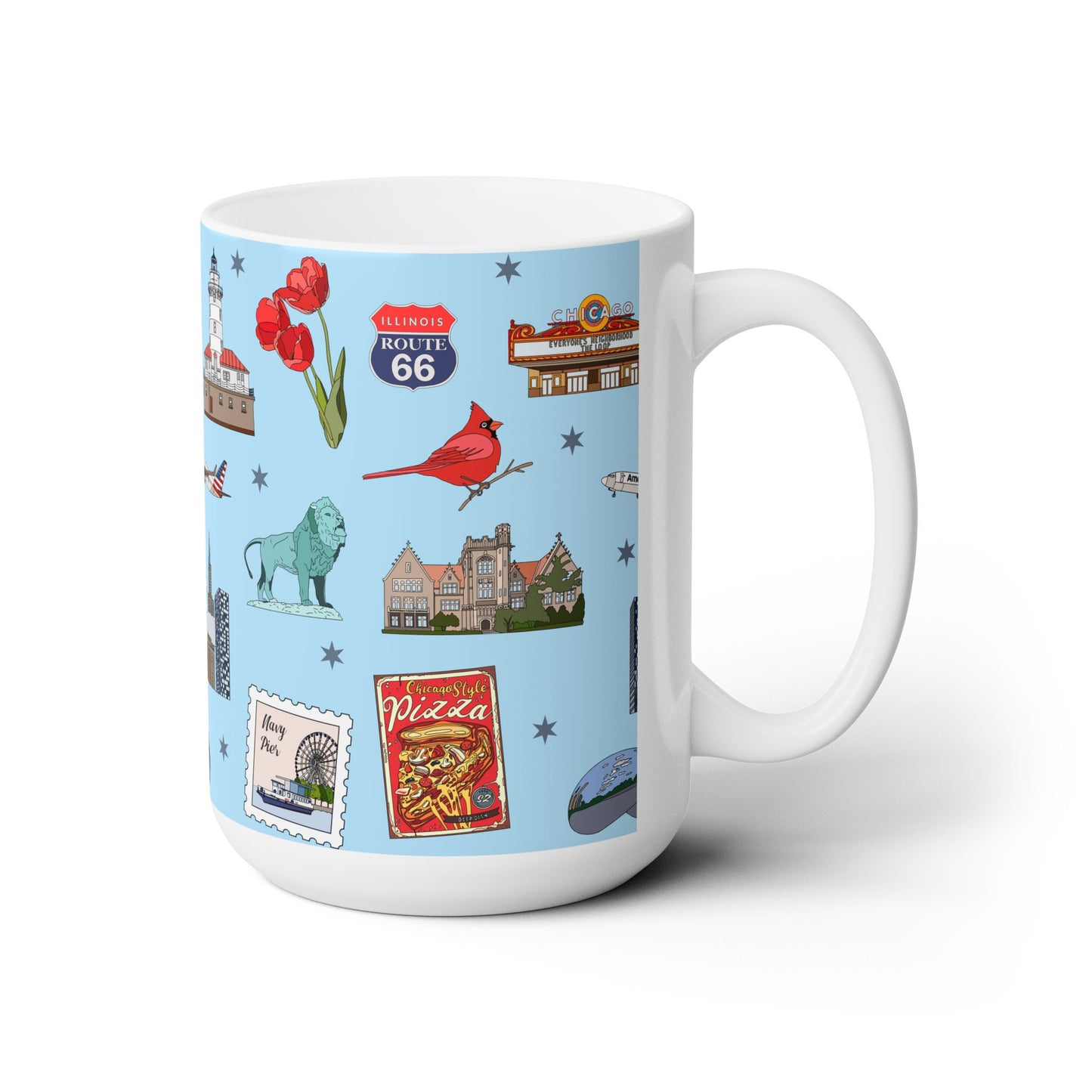 Ceramic Mug 15oz with Chicago, Illinois IL in sky