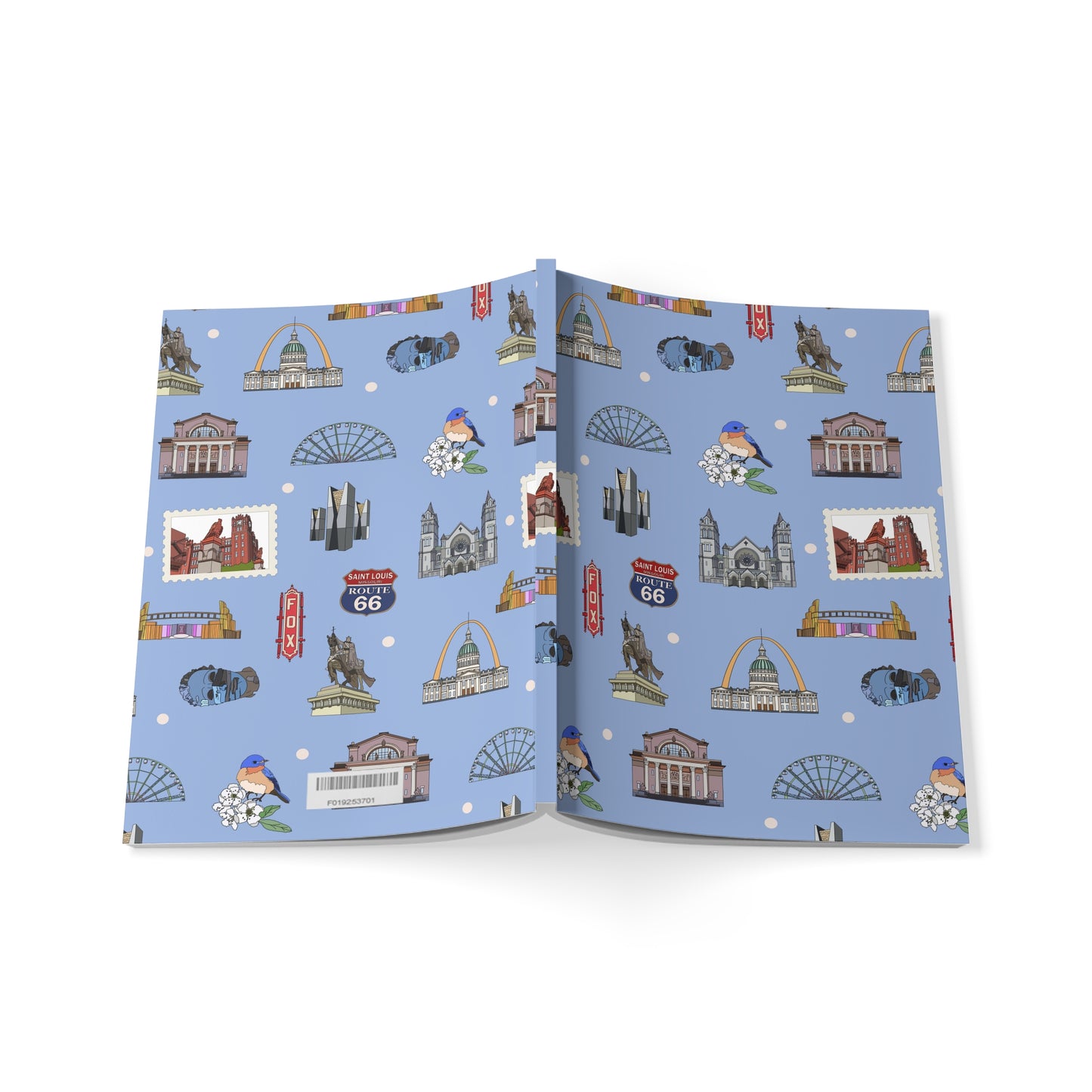 Paperback notebook with St. Louis, Missouri MO landmarks in cornflower blue 150 lined pages