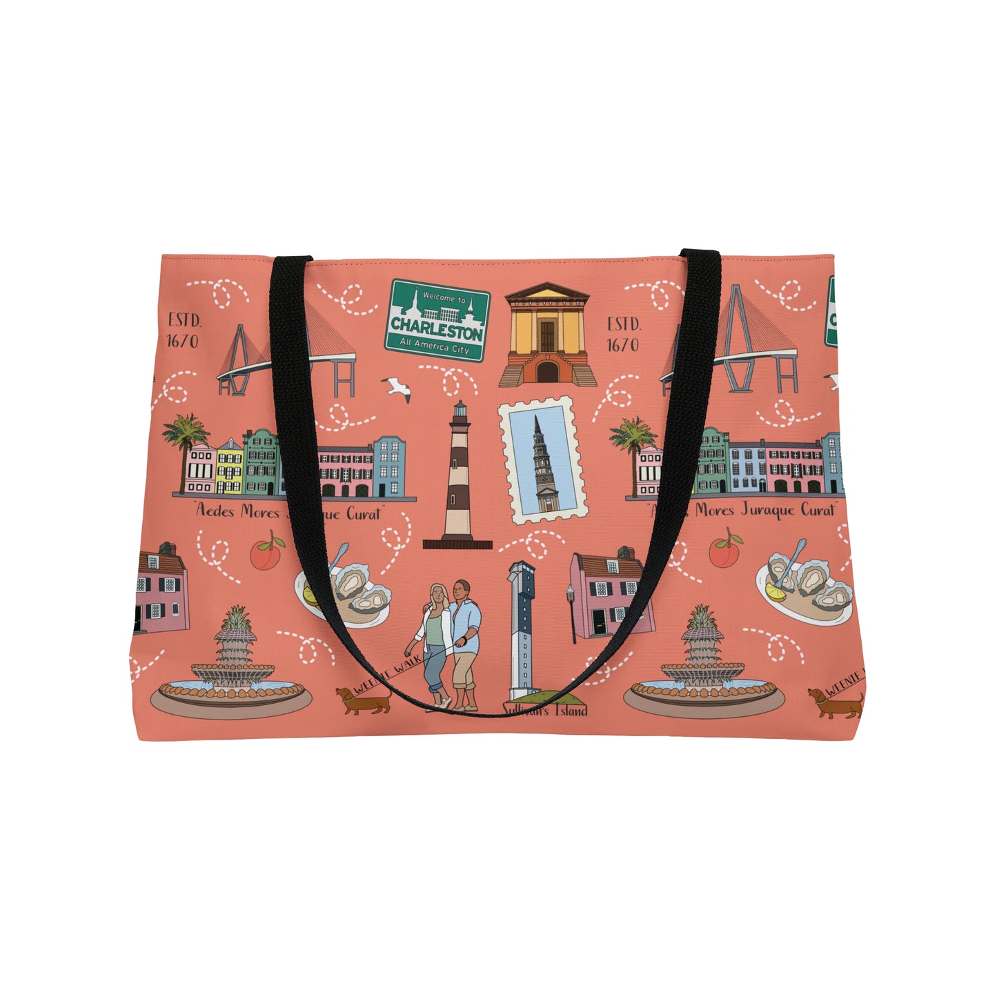 Unisex Tote Bag with Charleston SC in coral