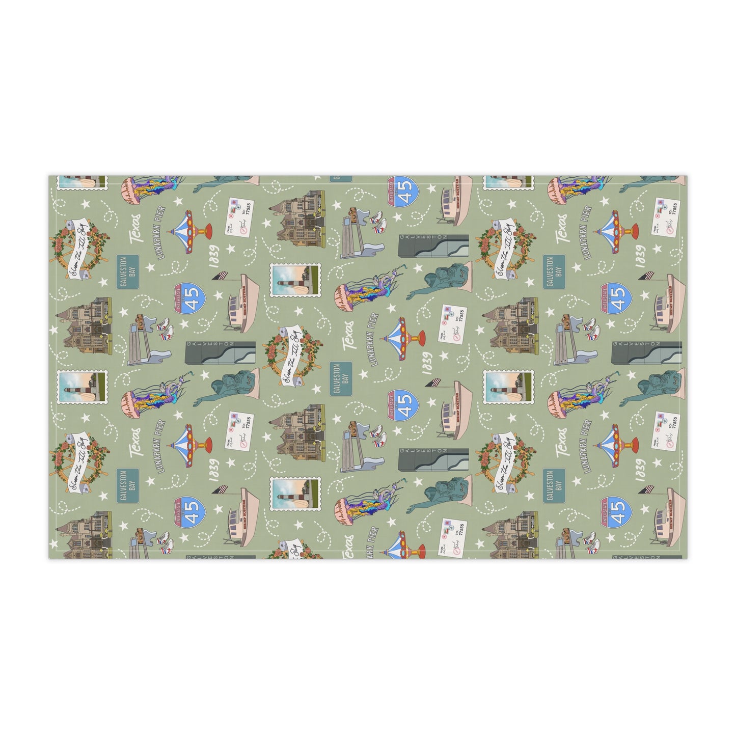 Kitchen Towel with Galveston, TX in olive