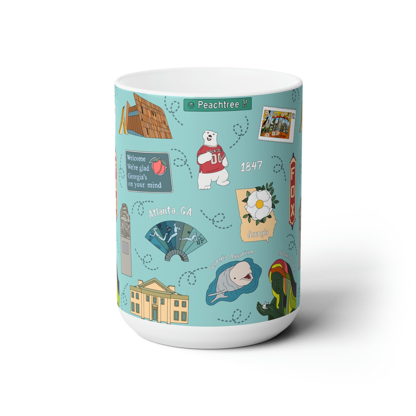 Ceramic Mug 15oz with Atlanta, GA in turquoise