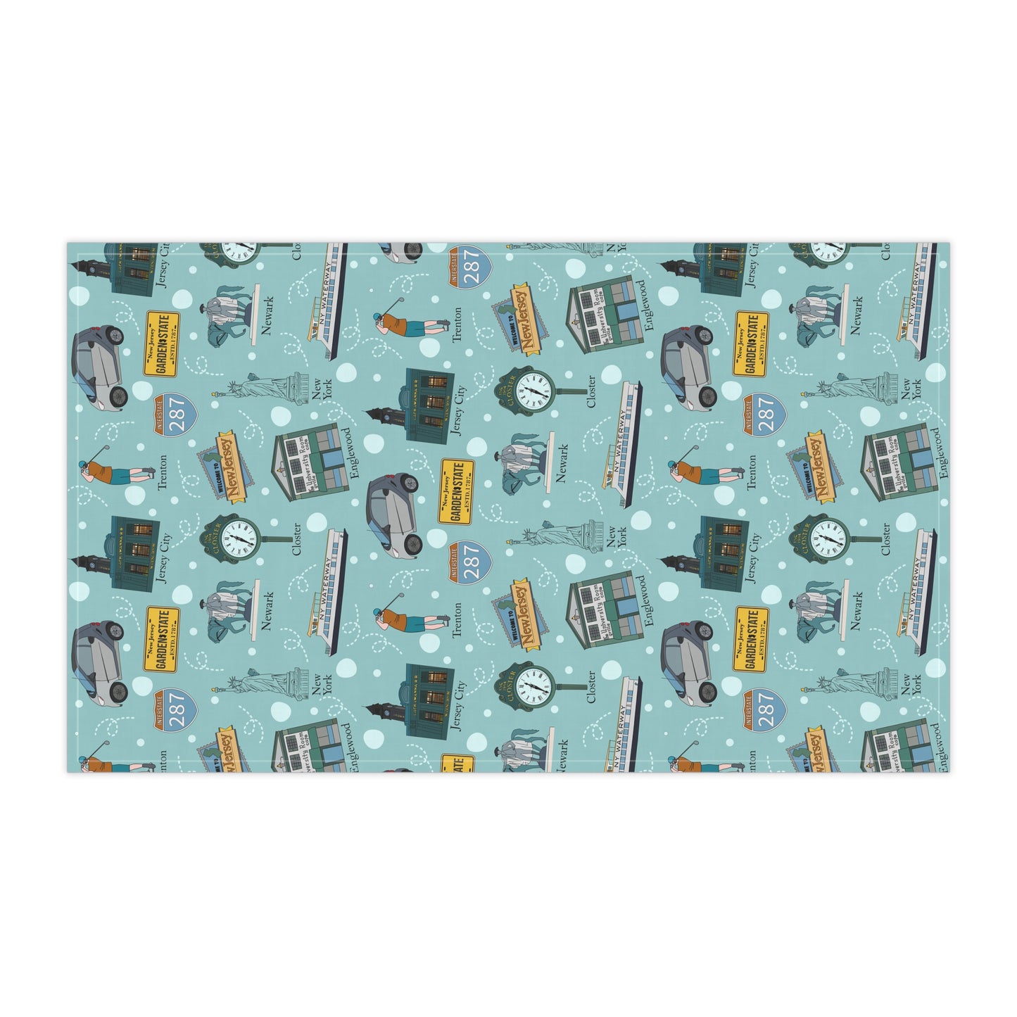 Kitchen Towel with New Jersey in light teal