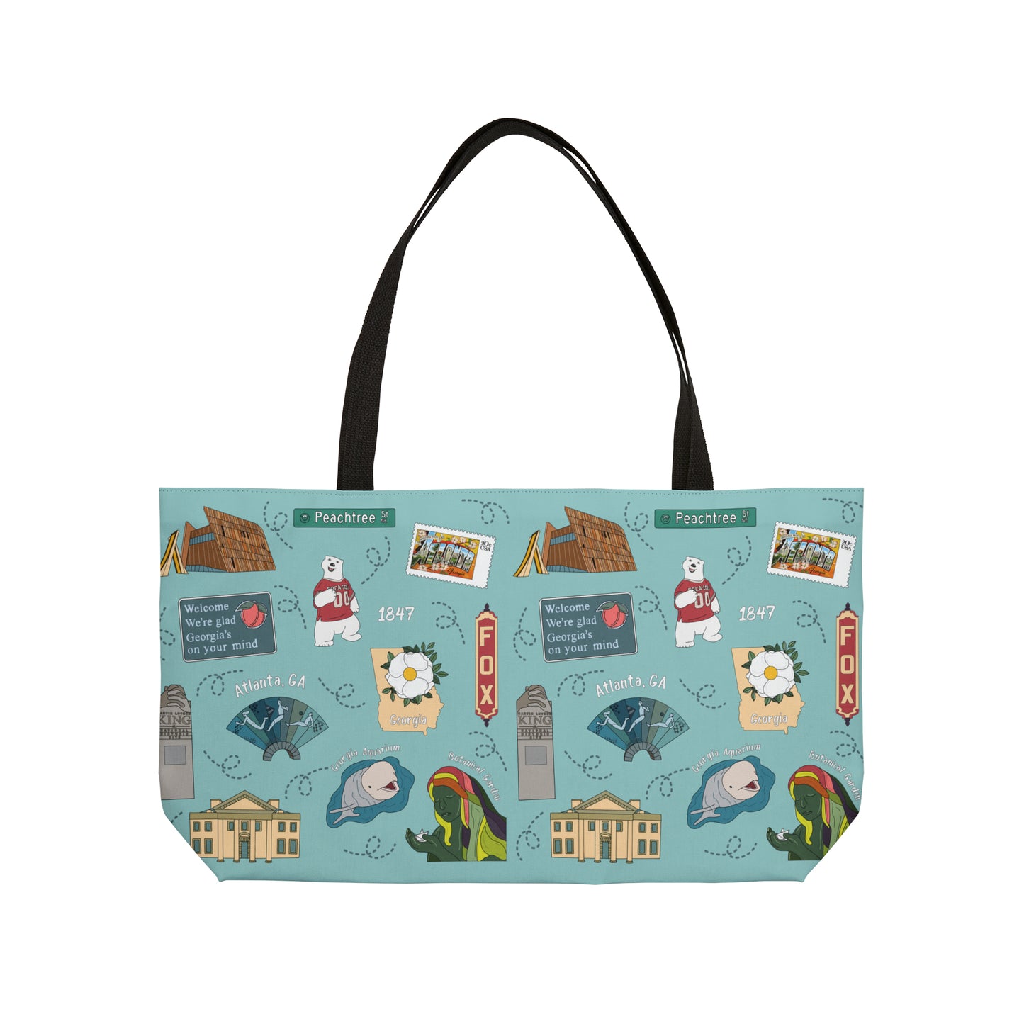 Tote Bag with Atlanta, GA in turquoise