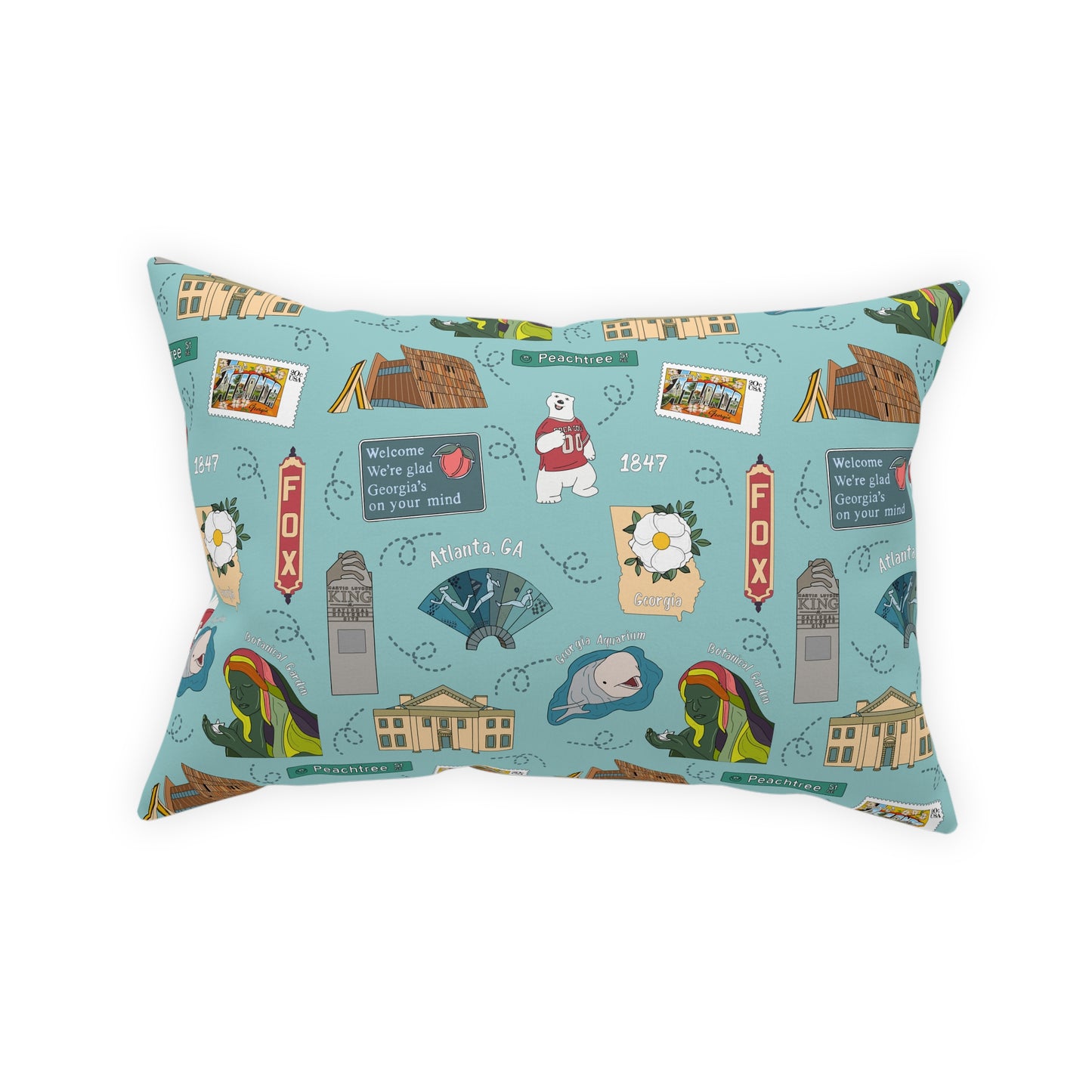 Broadcloth Pillow with Atlanta, GA in turquoise