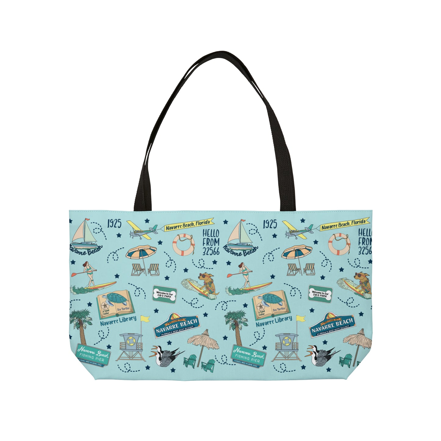 Tote Bag with Navarre Beach, FL in sky blue