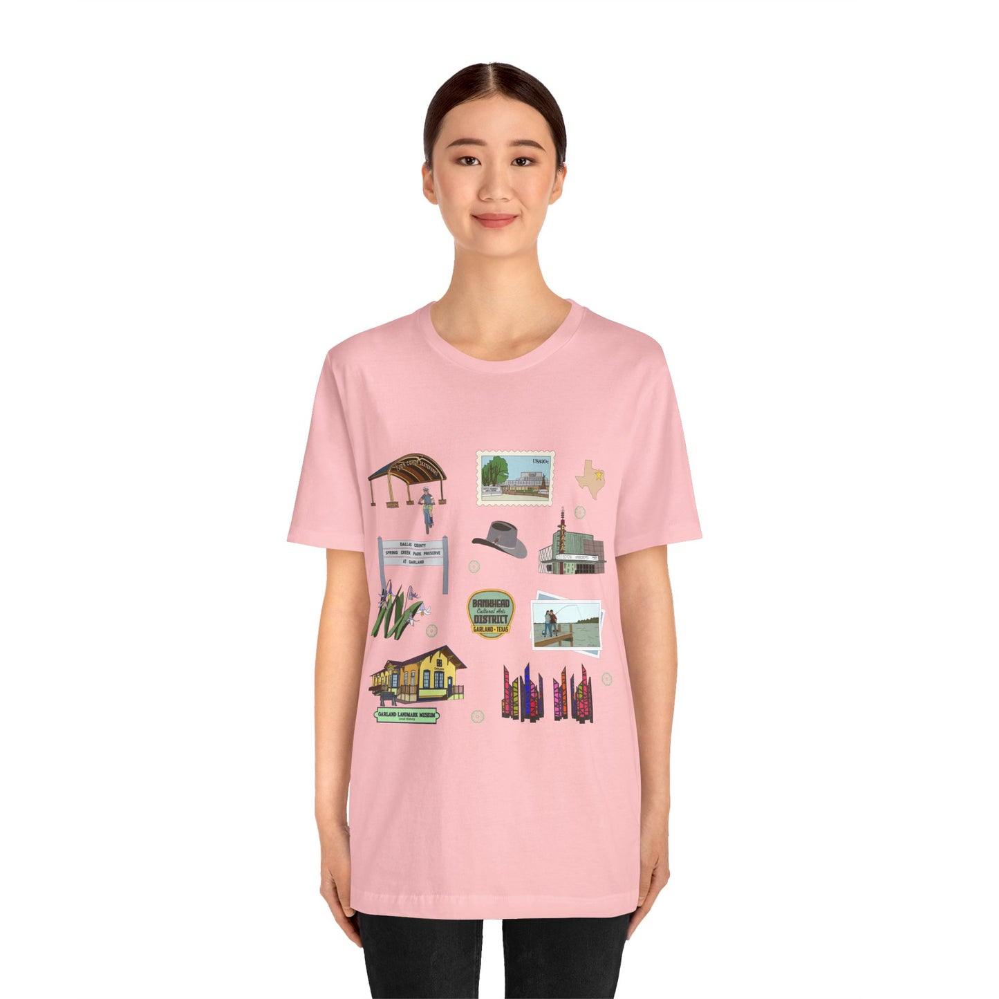 Unisex Jersey Short Sleeve Tee with Garland, Texas TX landmarks print