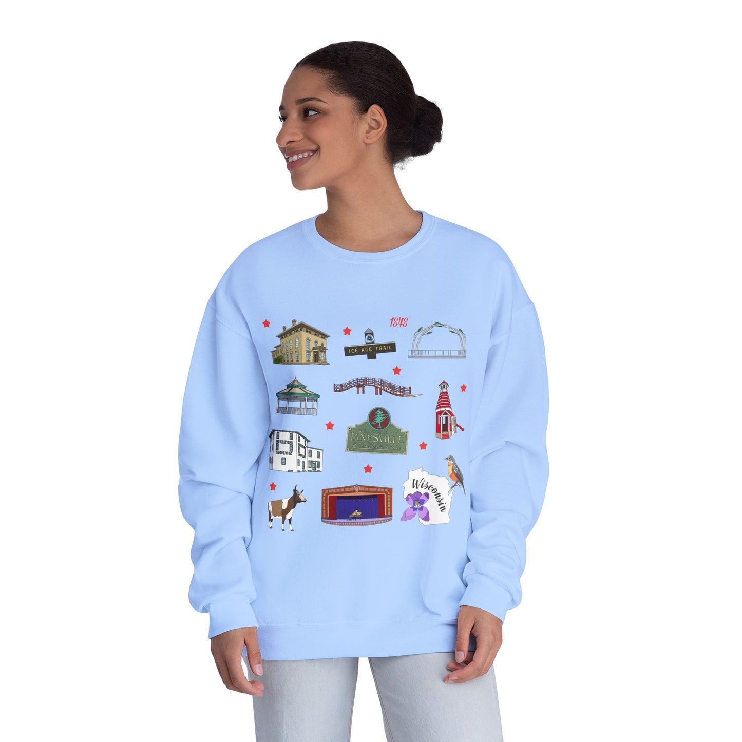 Unisex NuBlend® Crewneck Sweatshirt with Janesville, Wisconsin WI in assorted colors