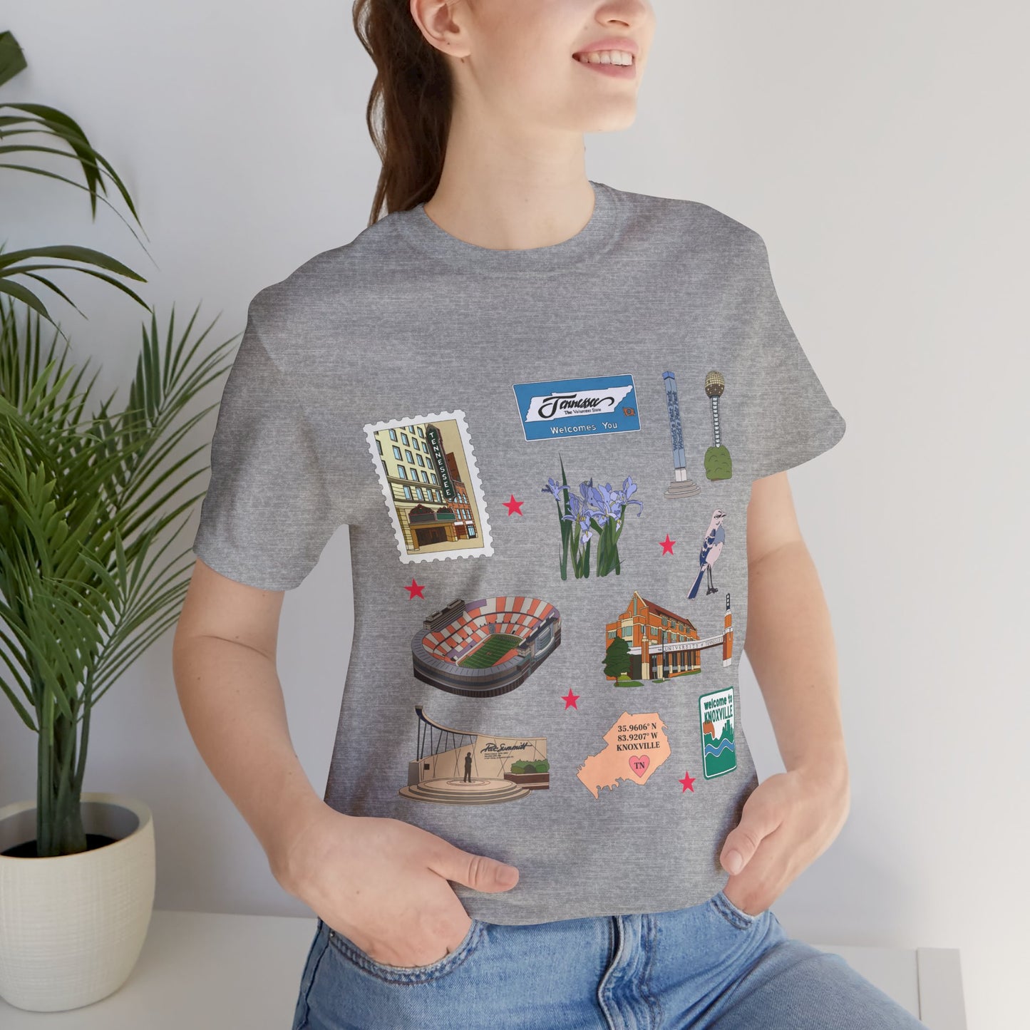 Unisex Jersey Short Sleeve Tee with Knoxville, Tennessee TN landmarks print