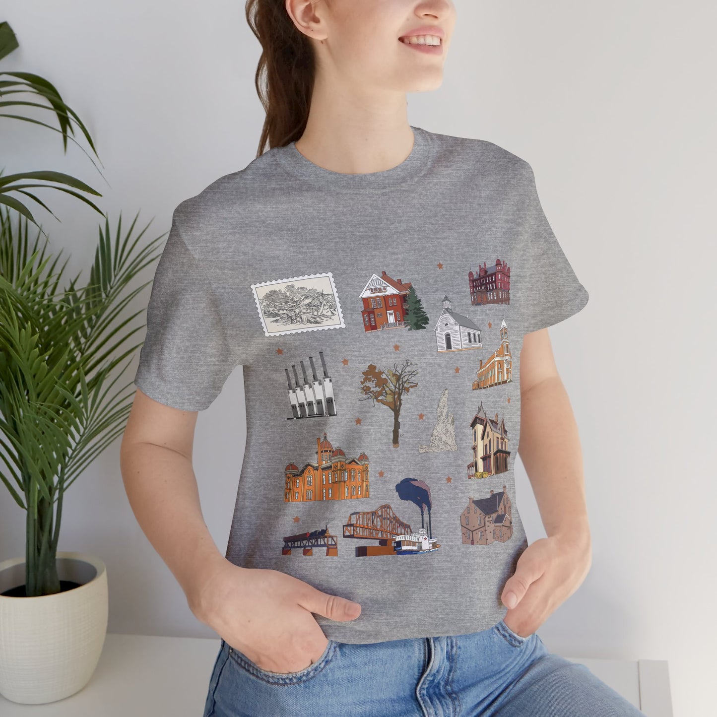 Unisex Jersey Short Sleeve Tee with South St. Paul, Mendota, Hastings, Hampton, Inver Grove Heights near the Minneapolis Minnesota MN landmarks print