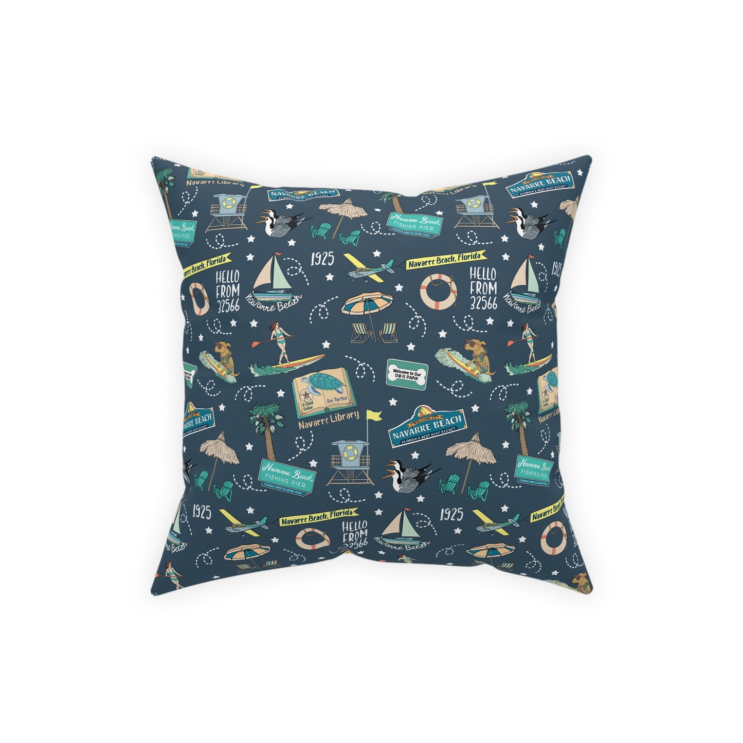 Broadcloth Pillow with Navarre Beach, FL in navy