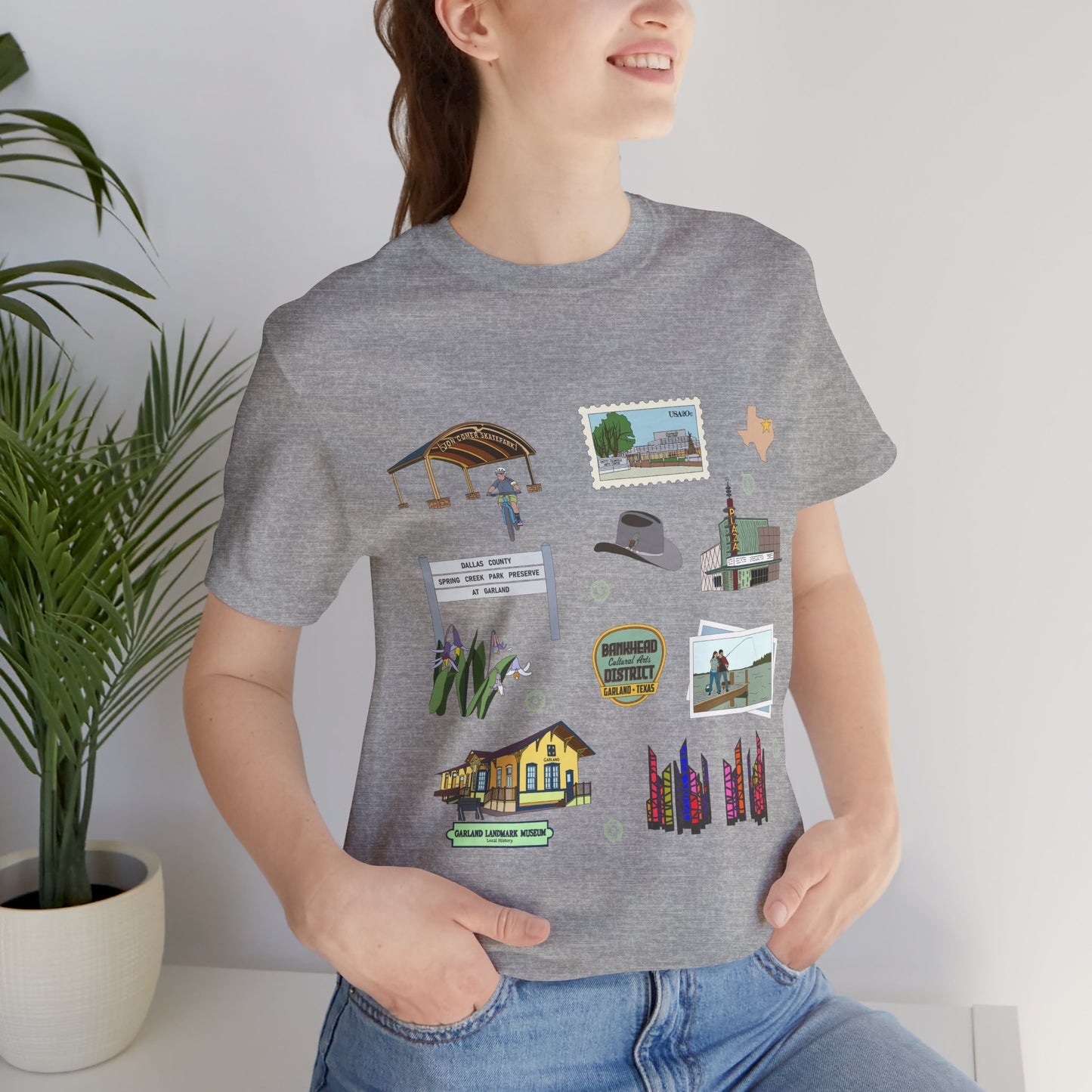 Unisex Jersey Short Sleeve Tee with Garland, Texas TX landmarks print