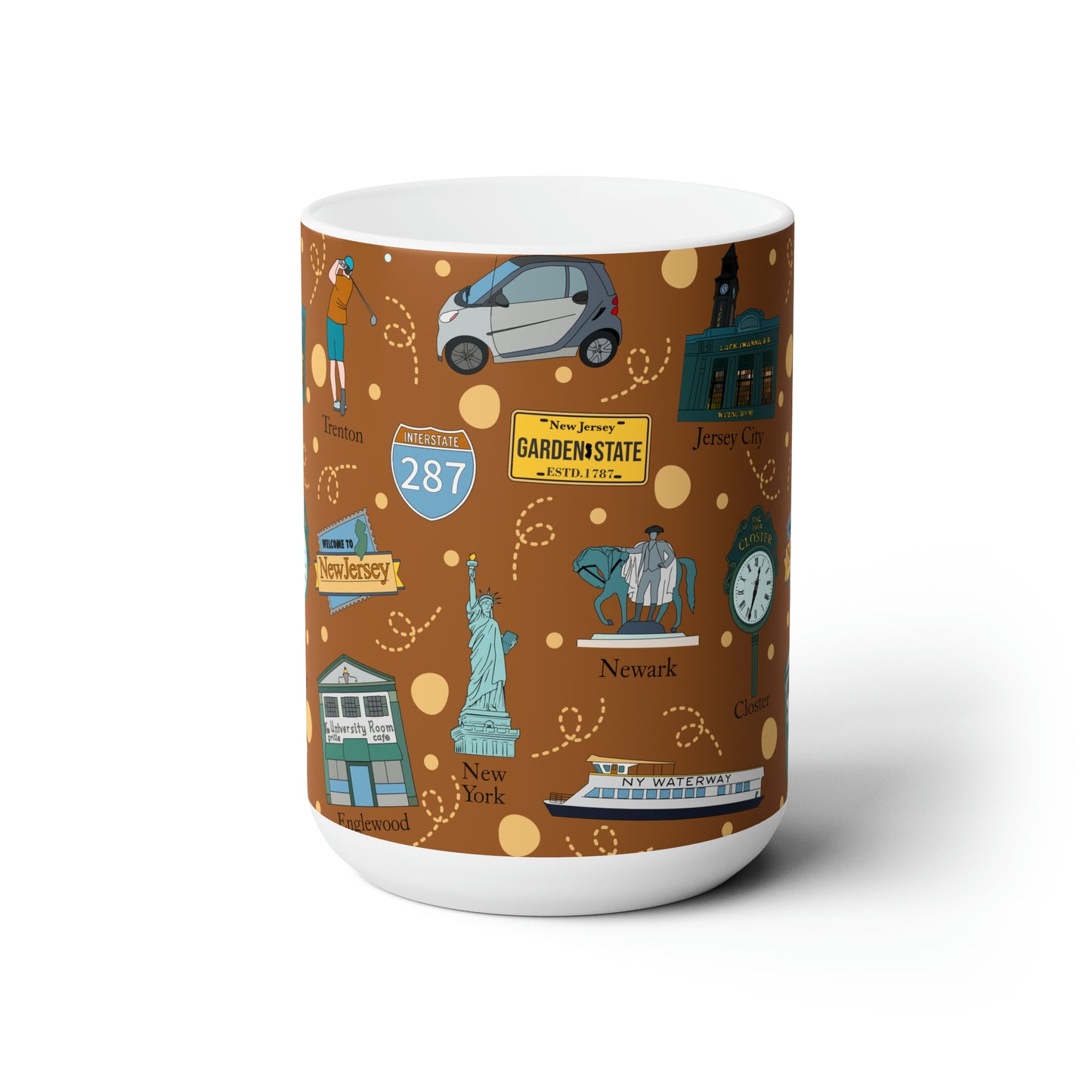 Ceramic Mug 15oz with New Jersey in brown