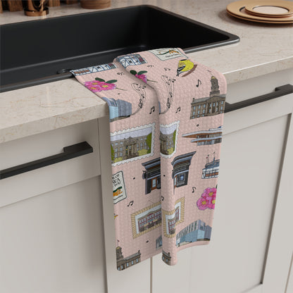 Kitchen Towel with Iowa City, Iowa IA in blush