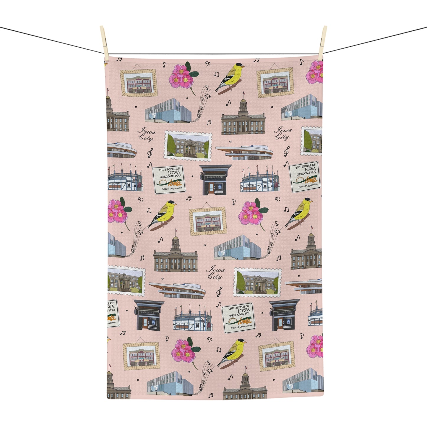 Kitchen Towel with Iowa City, Iowa IA in blush