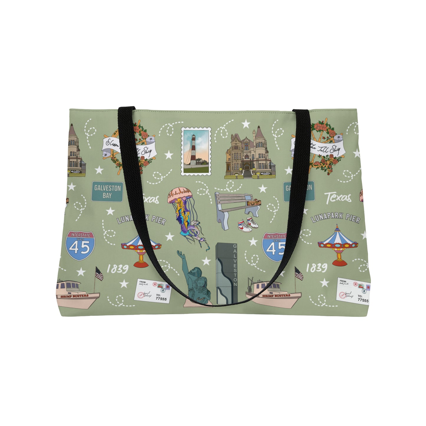 Tote Bag with Galveston, TX in olive