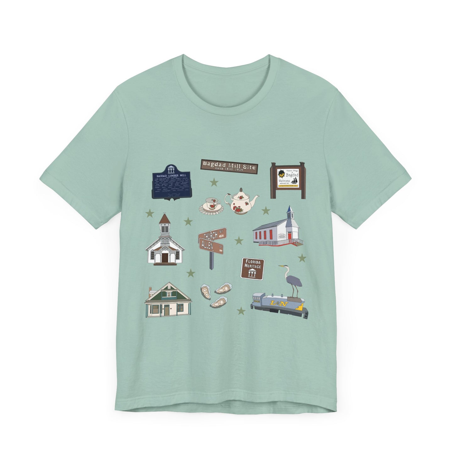 Unisex Jersey Short Sleeve Tee with Bagdad, Florida FL landmarks print