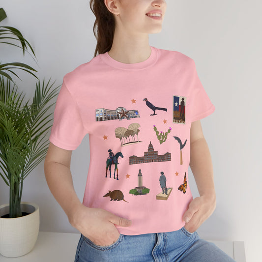 Unisex Jersey Short Sleeve Tee with Austin, Texas TX landmarks print