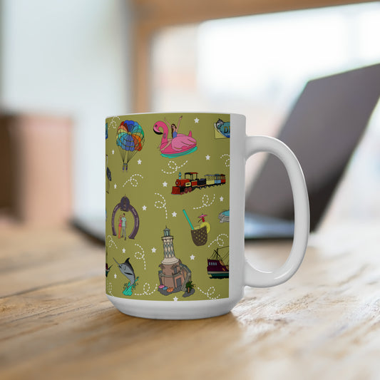 Ceramic Mug 15oz with Destin, FL in lime