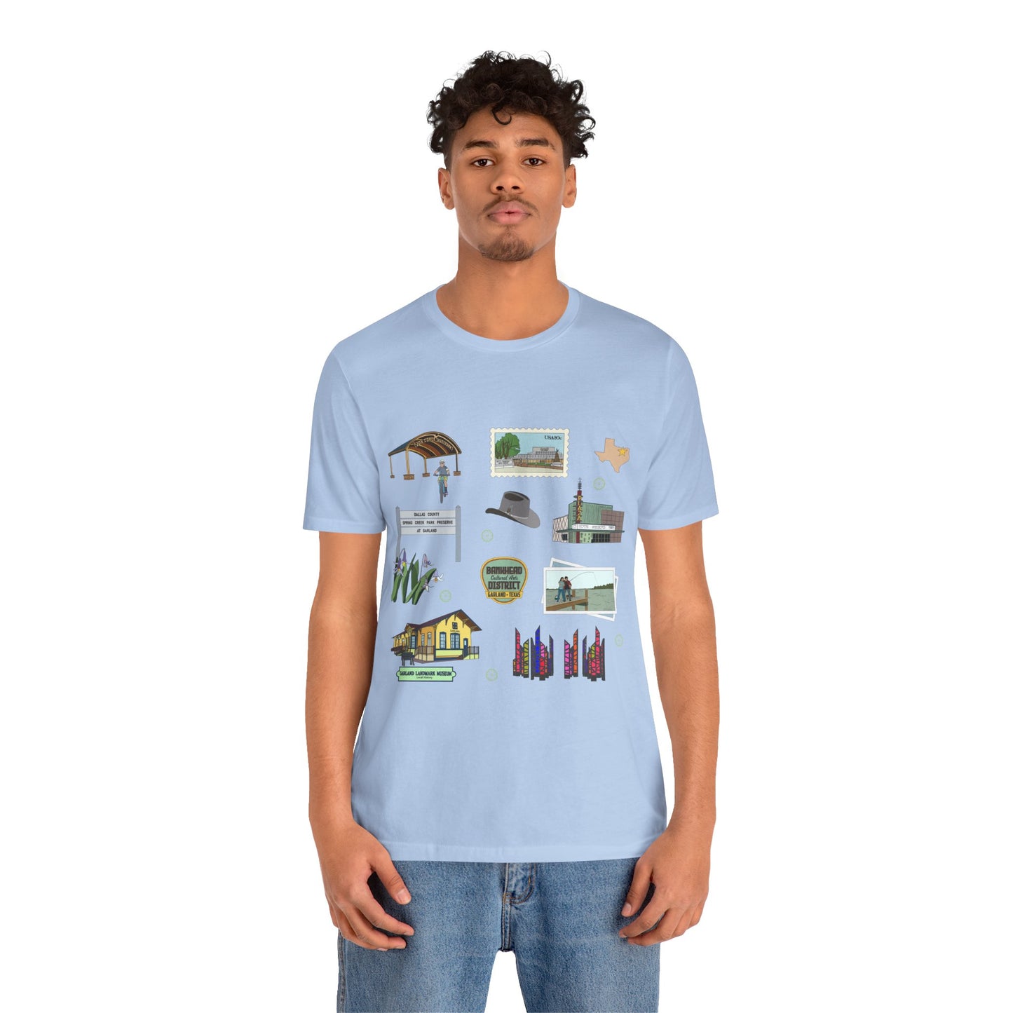 Unisex Jersey Short Sleeve Tee with Garland, Texas TX landmarks print