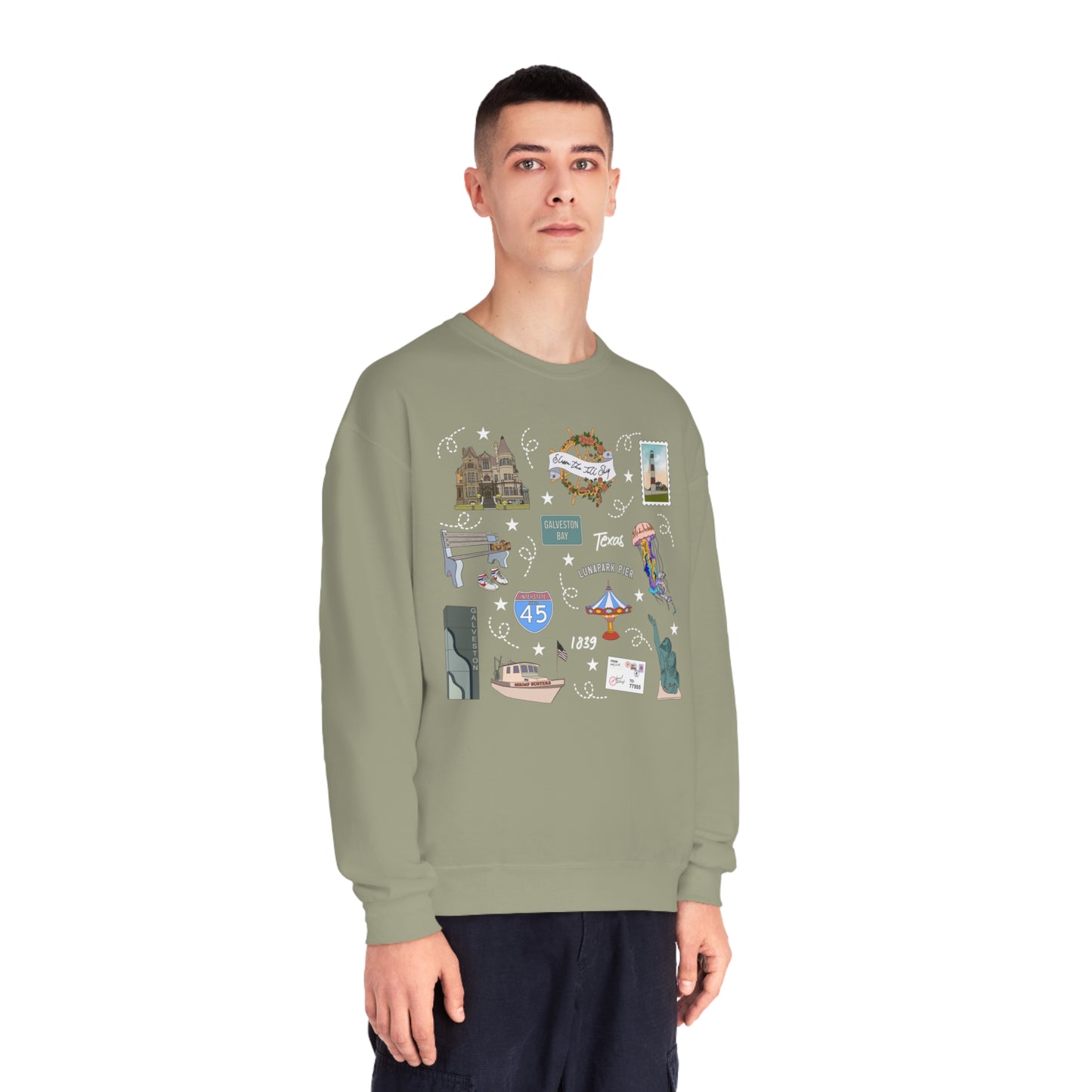 Unisex NuBlend® Crewneck Sweatshirt with Galveston, TX in assorted colors