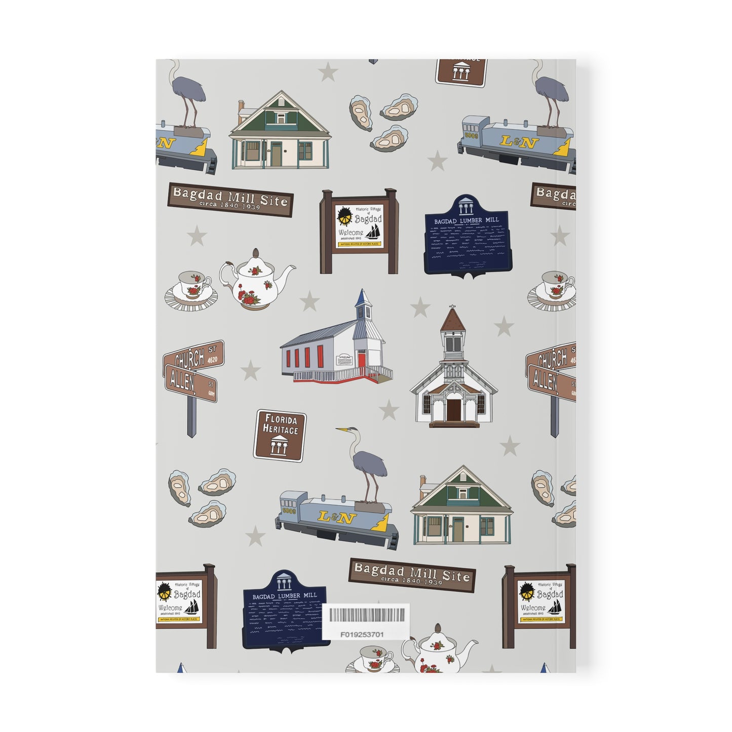 Paperback notebook with Bagdad, Florida FL landmarks in grey 150 lined pages