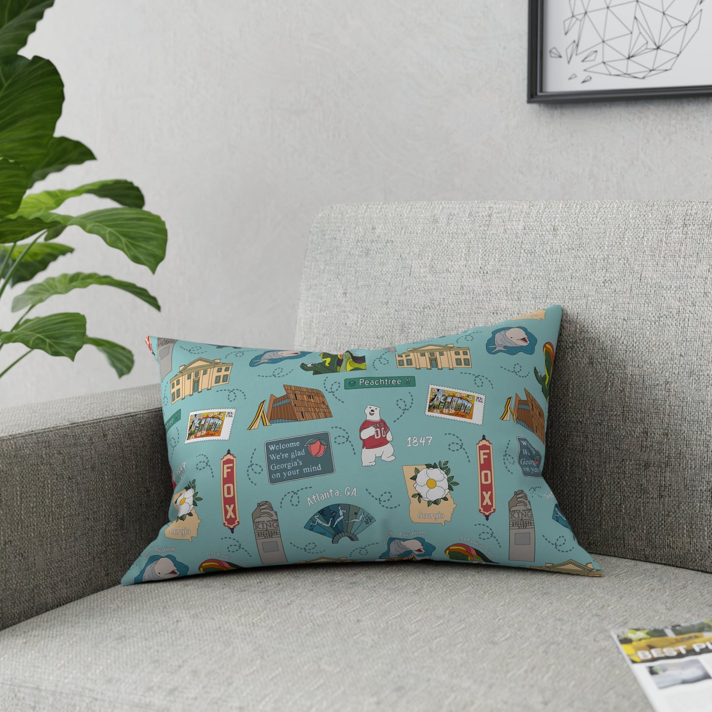 Broadcloth Pillow with Atlanta, GA in turquoise