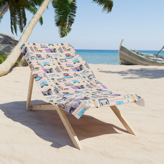 Beach Towel with Seaside, FL in pink stripes