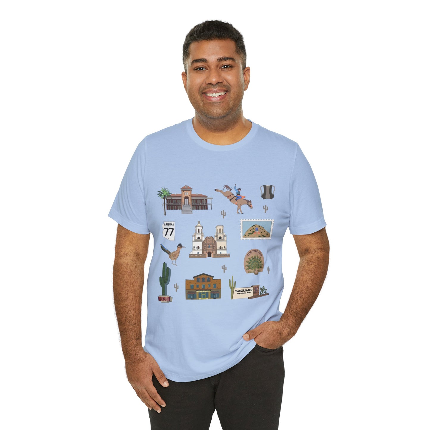 Unisex Jersey Short Sleeve Tee with Tucson, Arizona AZ landmarks print