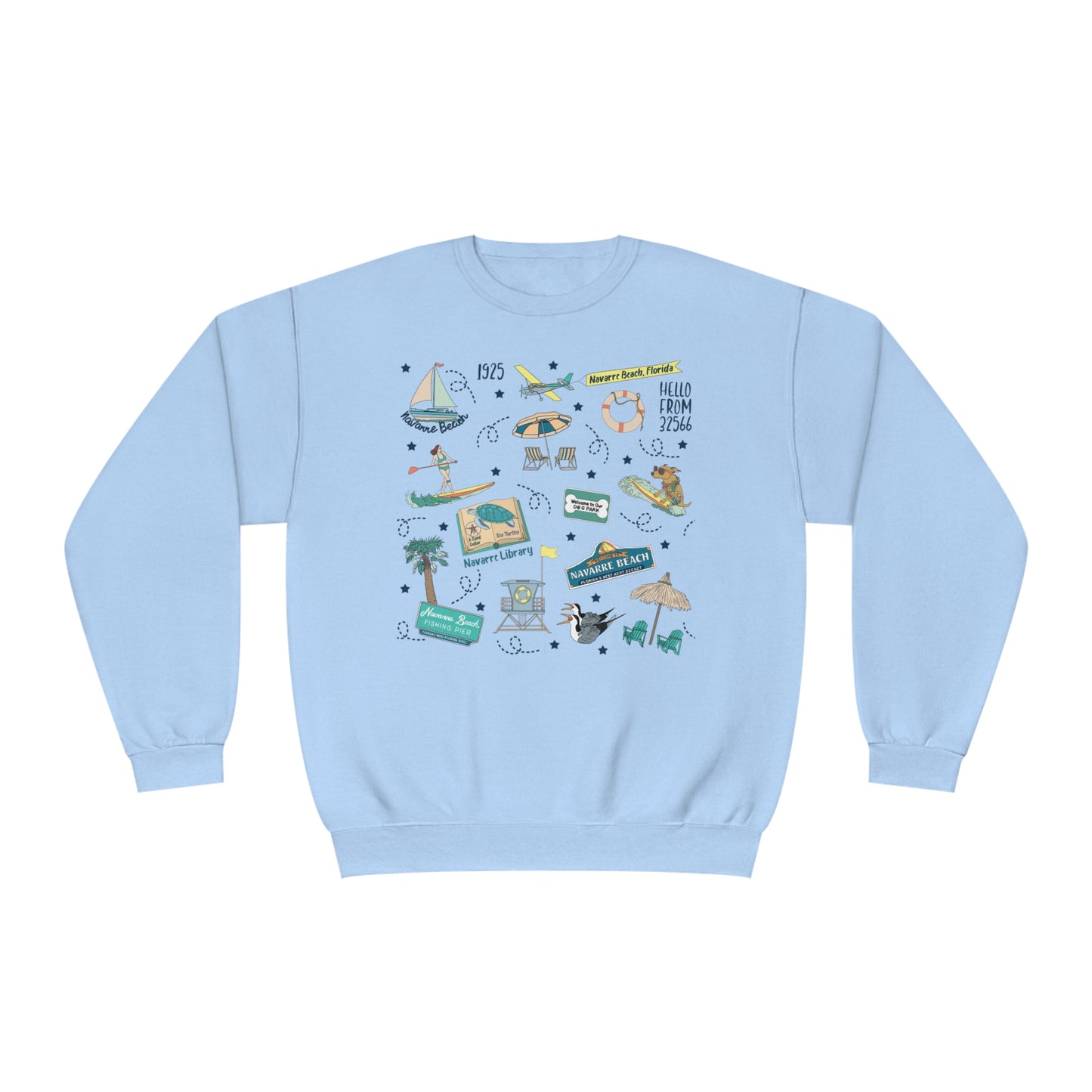 Unisex NuBlend® Crewneck Sweatshirt with Navarre Beach, FL in assorted colors