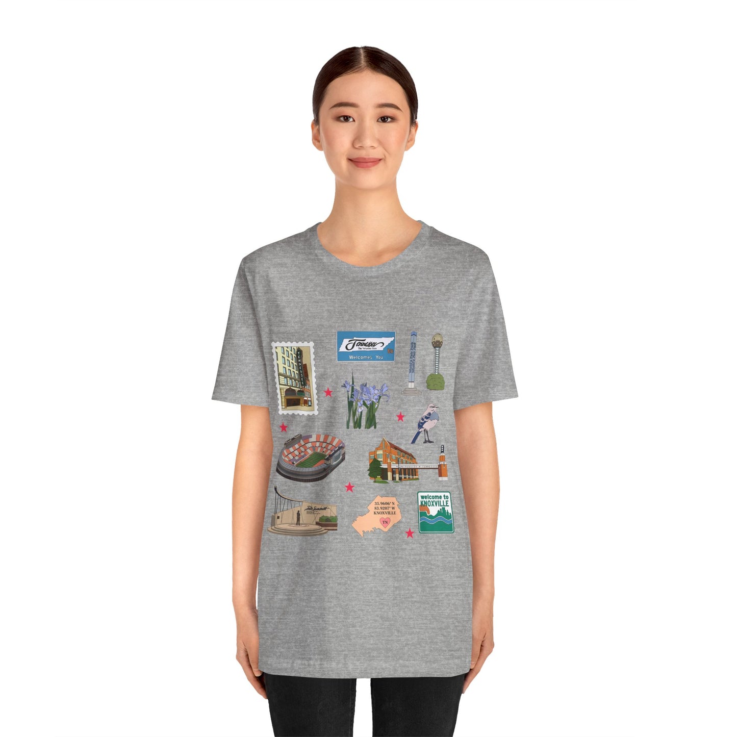 Unisex Jersey Short Sleeve Tee with Knoxville, Tennessee TN landmarks print