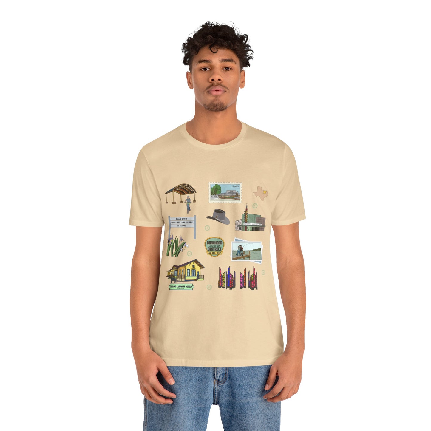 Unisex Jersey Short Sleeve Tee with Garland, Texas TX landmarks print