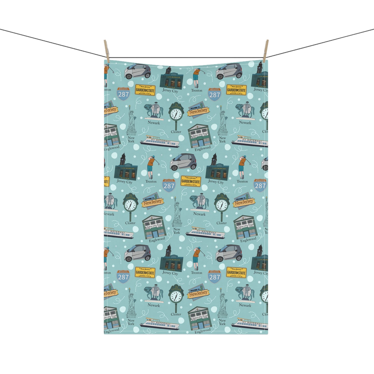 Kitchen Towel with New Jersey in light teal