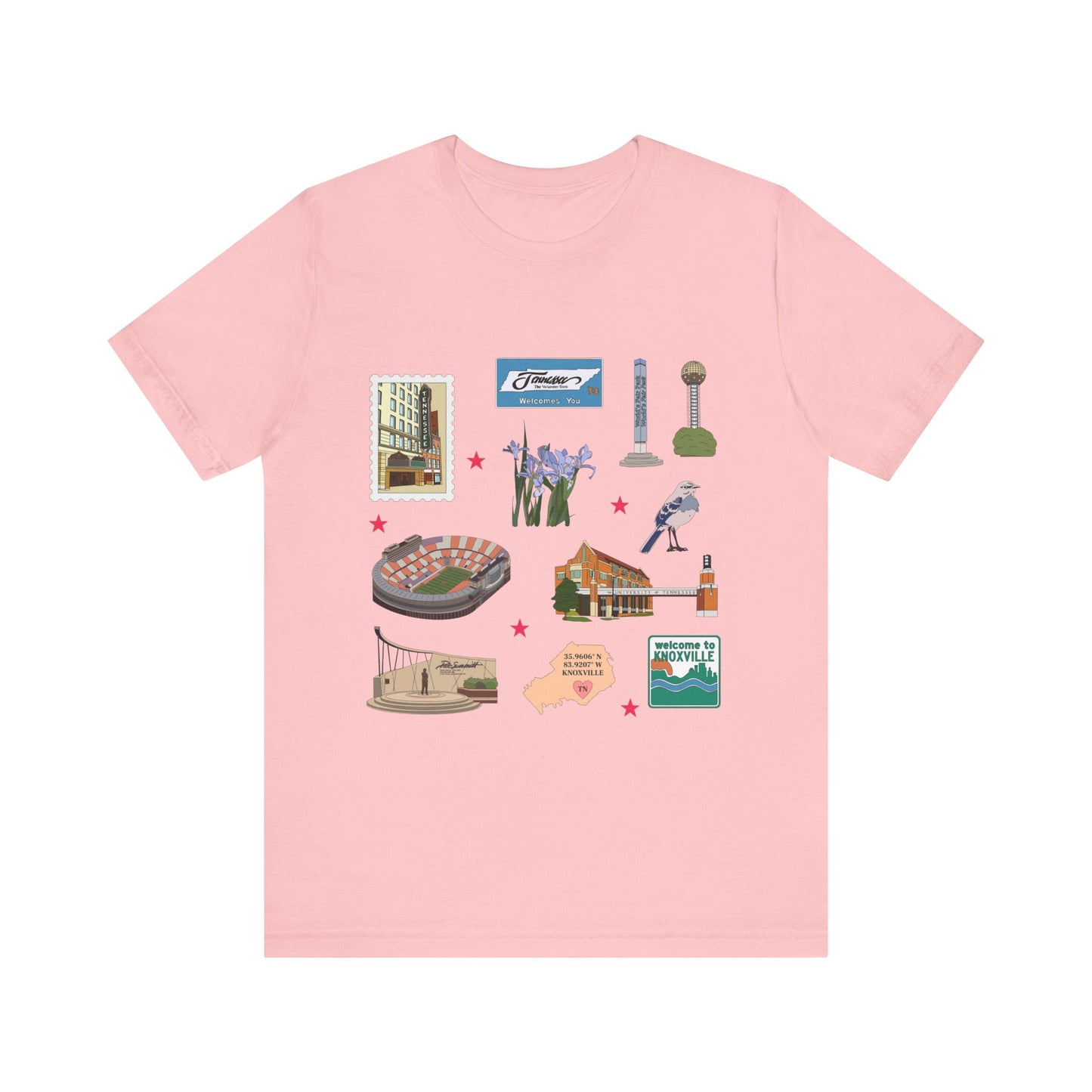 Unisex Jersey Short Sleeve Tee with Knoxville, Tennessee TN landmarks print