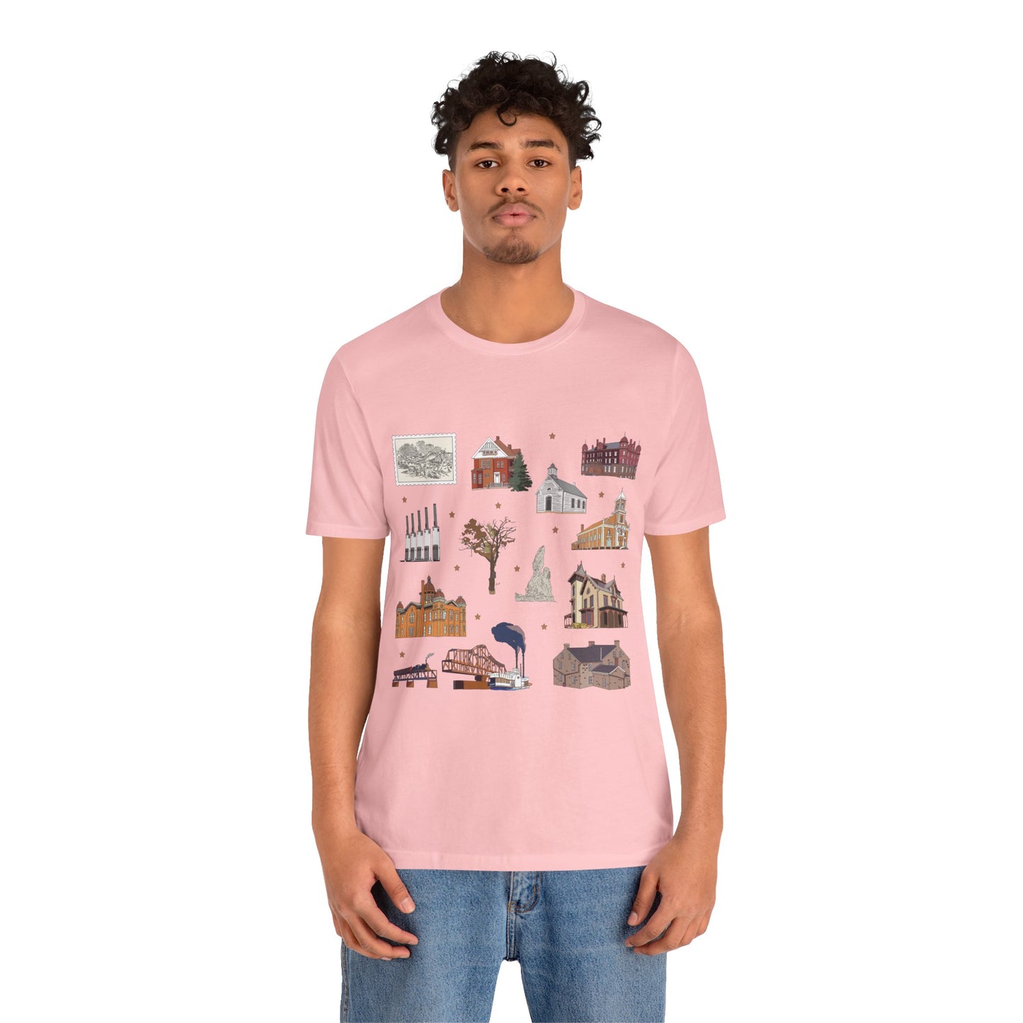 Unisex Jersey Short Sleeve Tee with South St. Paul, Mendota, Hastings, Hampton, Inver Grove Heights near the Minneapolis Minnesota MN landmarks print