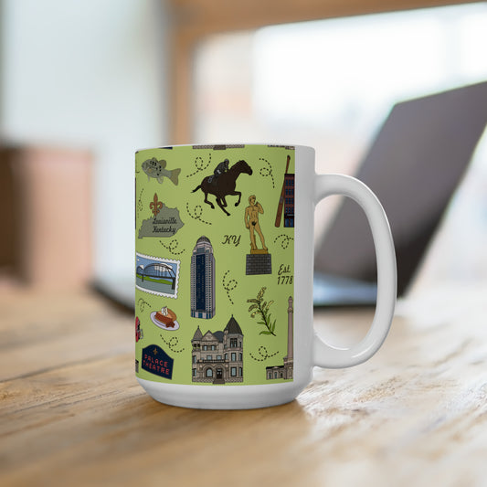 Ceramic Mug 15oz with Louisville, KY in lime