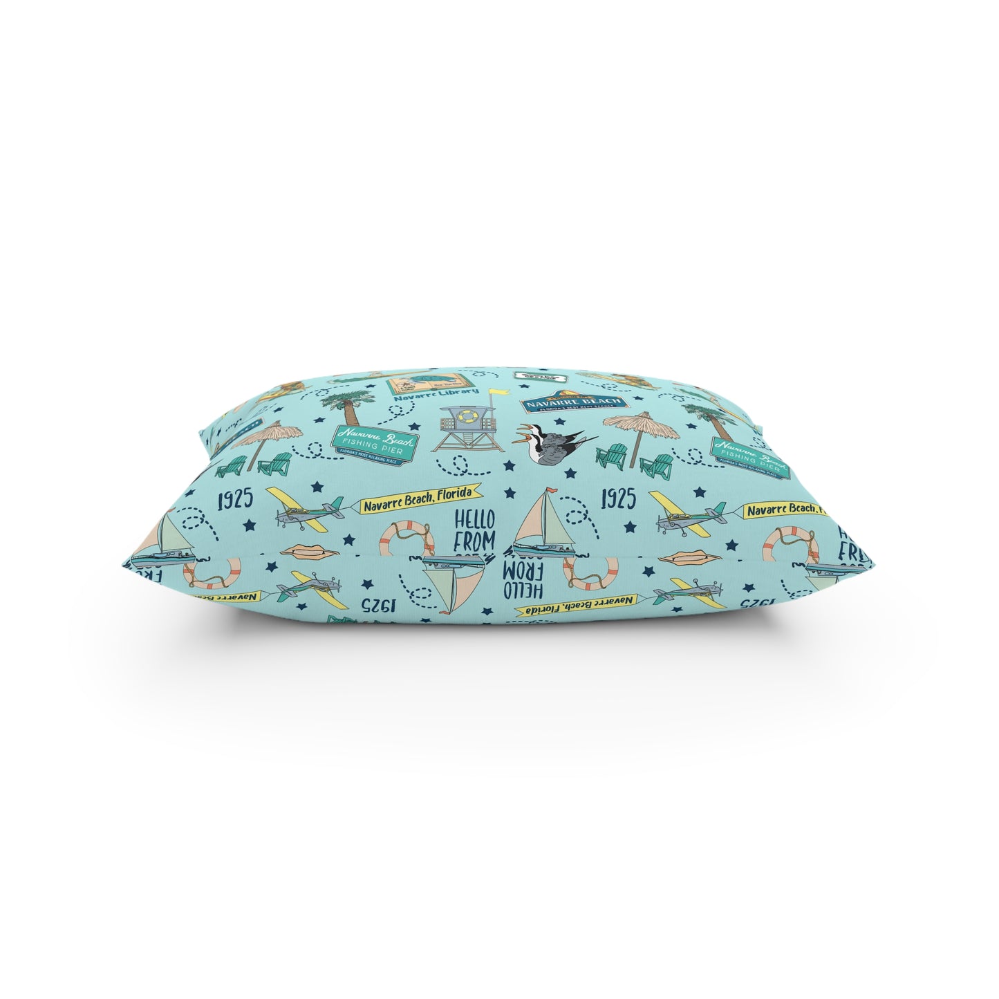 Broadcloth Pillow with Navarre Beach, FL in sky blue