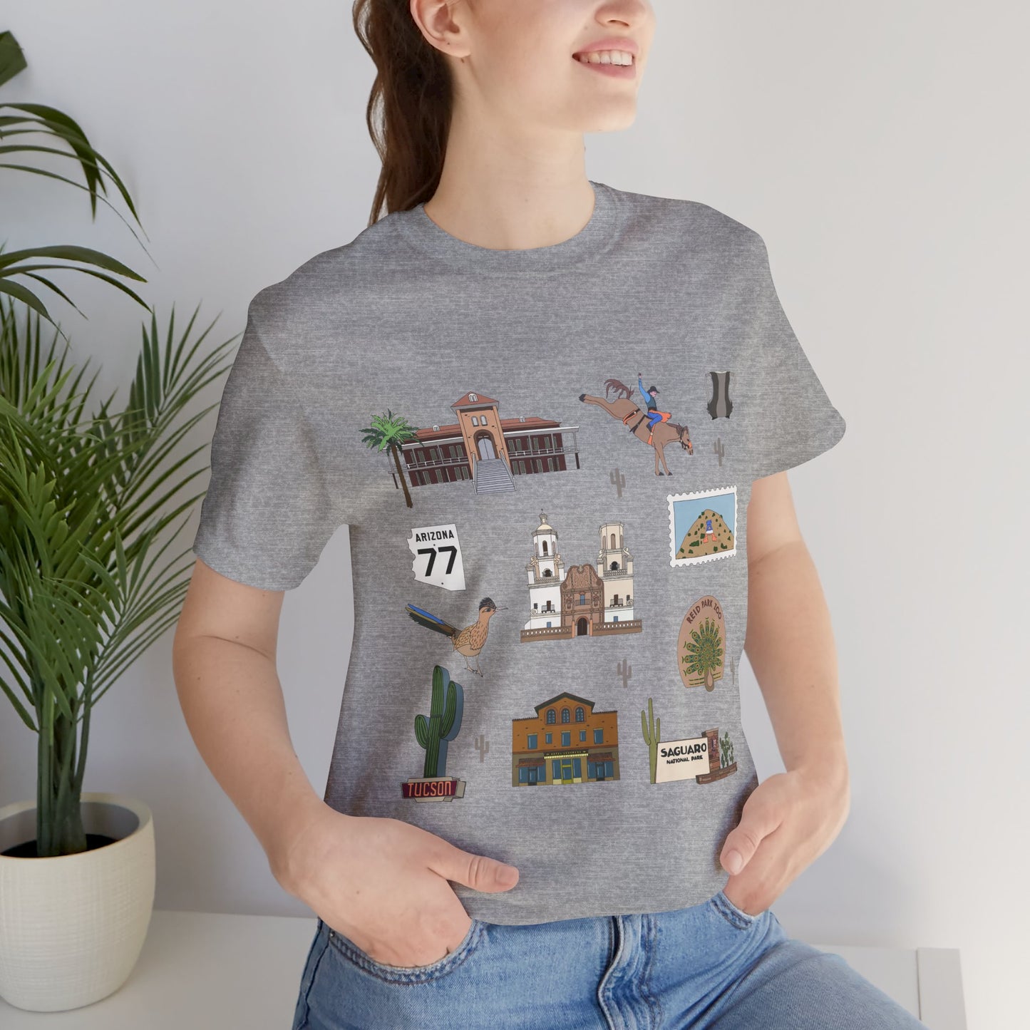 Unisex Jersey Short Sleeve Tee with Tucson, Arizona AZ landmarks print