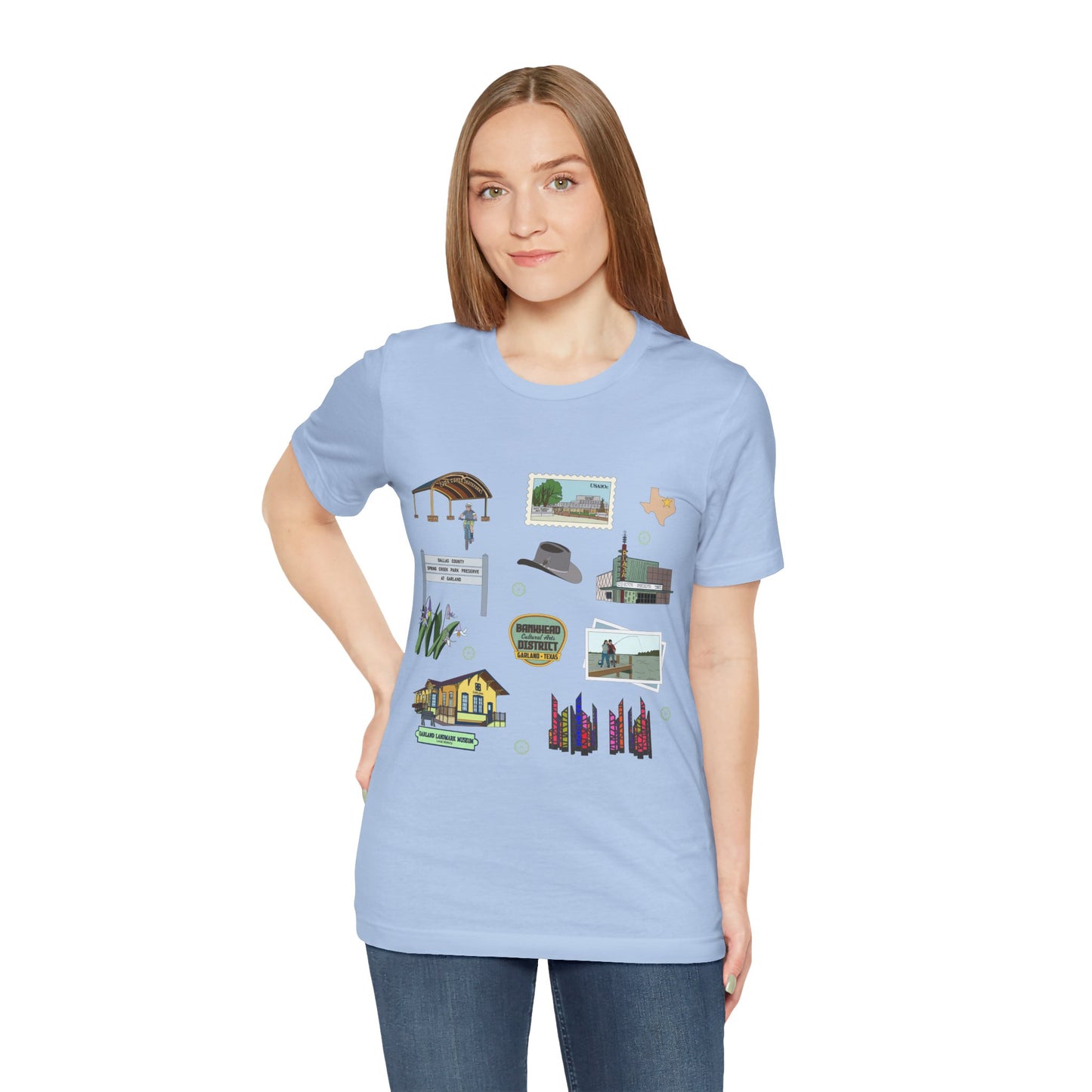Unisex Jersey Short Sleeve Tee with Garland, Texas TX landmarks print