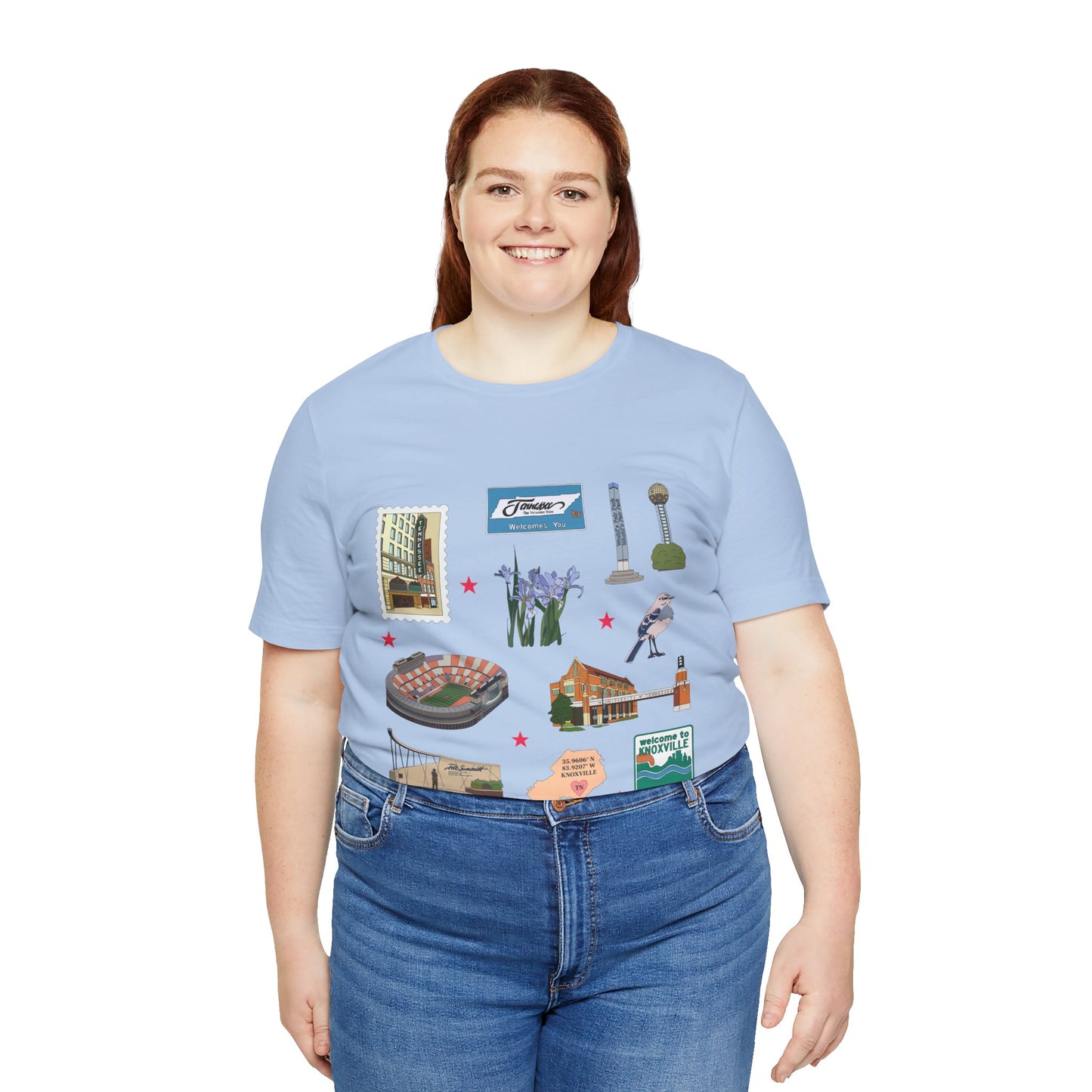 Unisex Jersey Short Sleeve Tee with Knoxville, Tennessee TN landmarks print